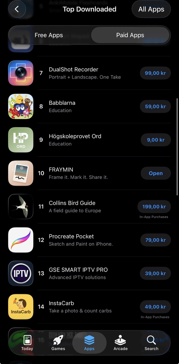 FRAYMIN #10 among all paid apps on the App Store